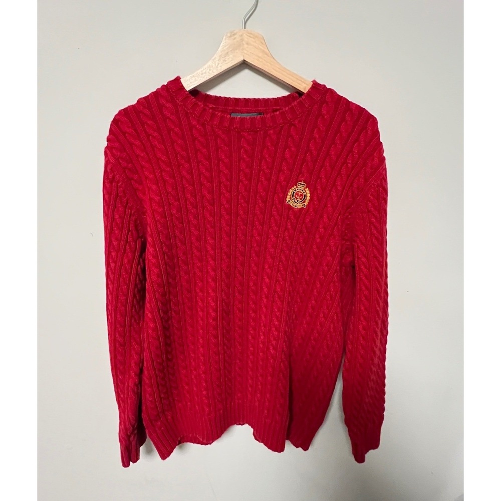 Lauren Ralph Lauren Sweater Womens XL Red Pre-owned Cable Knit Crest Anchor